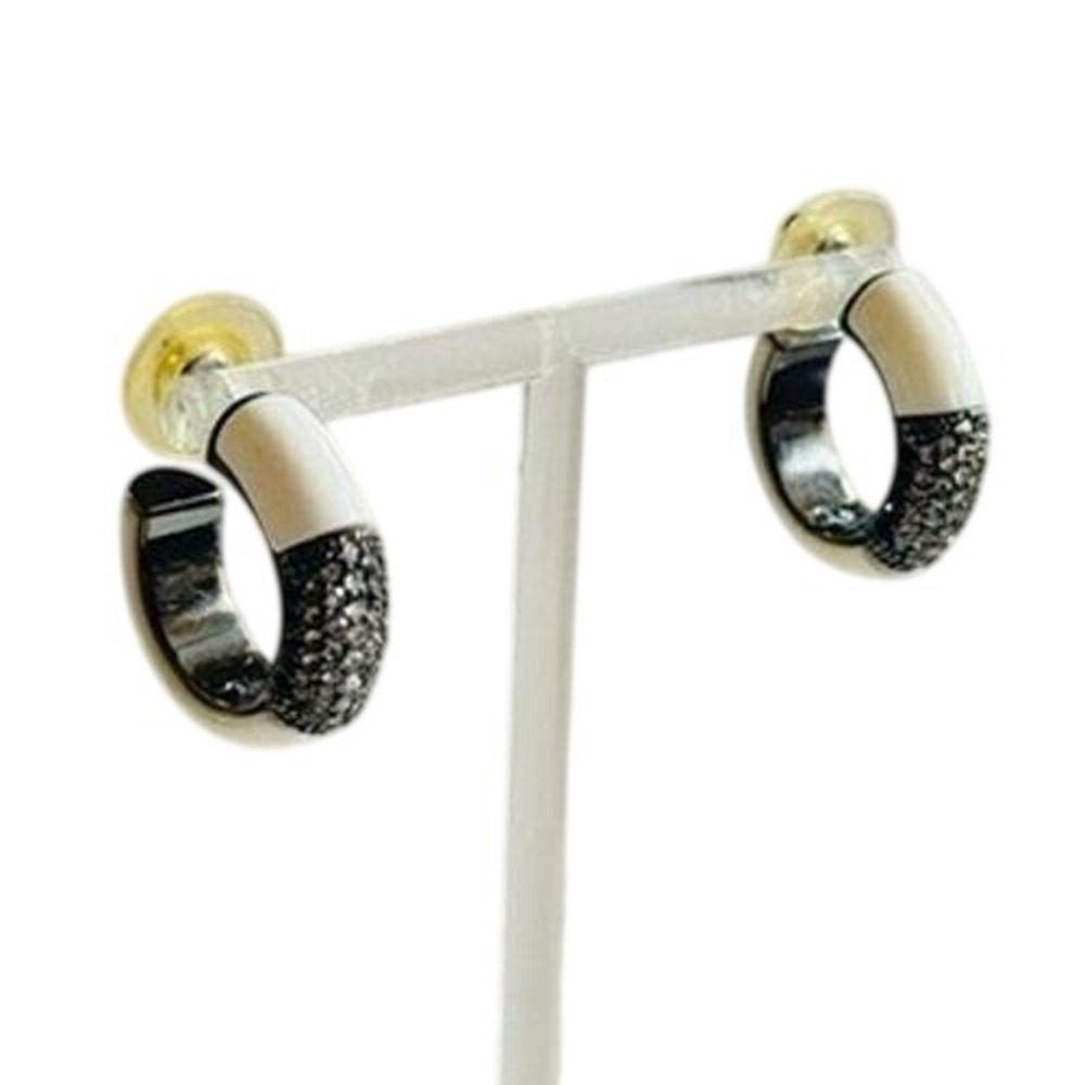 Givenchy Hoop cuff Earrings Dangle Post Crystal Rhinestone High End Designer 1"L